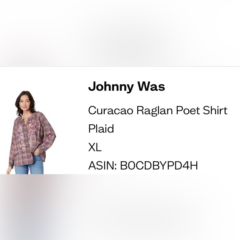 Johnny Was Poet shirt XL plaid - Picture 5 of 5